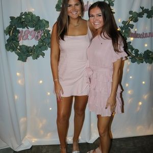 Hello Molly One Shoulder mini mauve/light pink ruffle dress with tie